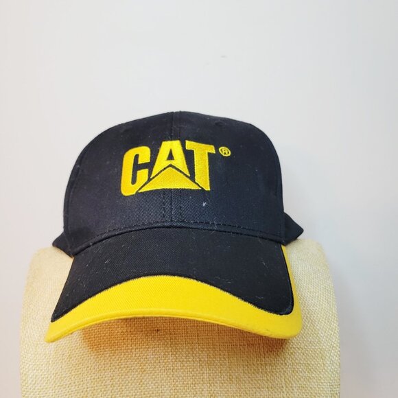 CAT Caterpillar Hat - Black Cap Embroidered Buckle Strap Adjustable - Picture 1 of 6